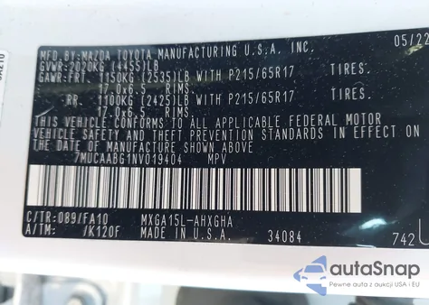 2022 Toyota Corolla Cross Le from USA, damaged, VIN 7MUCAABG1NV019404